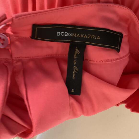 BCBG PINK PLEATED TIE SLEEVELESS TAFFETA TOP - Picture 2 of 3